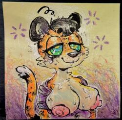    cum cum_on_breasts dirt_(artist) female_only femsub furry happy_trance huge_breasts julia_(memes) kaa_eyes large_breasts makeup nipples original solo tiger_girl topless traditional 