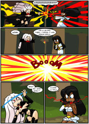 caption comic crotch_tattoo dark_skin dueling_hypnotists female_only long_hair nun white_hair witch xierra099