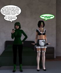 3d darlene_(theheckle) dialogue female_only femsub happy_trance high_heels humor hypnotic_accessory kathy_(theheckle) maid microchip original tech_control text theheckle