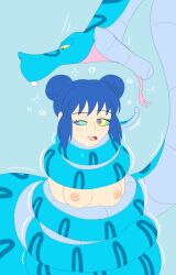 blue_hair breasts coils drool ekva_(hypnoaka) femsub imminent_vore kaa_eyes minto_aizawa nipples plsgts snake tokyo_mew_mew topless