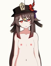  animated animated_gif blush bottomless breasts brown_hair dazed empty_eyes etlabsotwe expressionless female_only femsub genshin_impact hat hu_tao long_hair nude open_mouth pendulum red_eyes symbol_in_eyes topless 