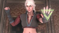 3d amateurthrowaway animated animated_gif breasts cirilla_fiona_elen_riannon clothed female_only femdom large_breasts looking_at_viewer magic open_clothes open_mouth pov pov_sub source_filmmaker the_witcher the_witcher_3 white_hair 