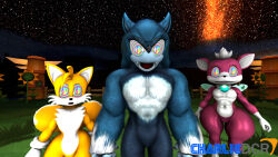  3d charliedcr chip_(sonic_unleashed) fox_boy furry hedgehog_boy male_only malesub miles_tails_prower open_mouth sonic_the_hedgehog sonic_the_hedgehog_(series) spiral_eyes standing symbol_in_eyes 