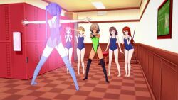 3d ass brown_hair femsub haigure haigure_ayami haigure_ayami_(artist) happy_trance leotard original raygun school_swimsuit