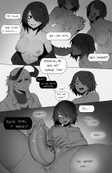 breast_grab breasts comic dildo fellatio finger_in_mouth greyscale horns less masturbation nude original pussy tagme undressing