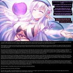 aliensdideverything_(manipper) breasts caption cleavage dialogue elf elf_ears expressionless female_only femdom femsub glowing glowing_eyes hair_ornament hypnotic_orb large_breasts long_hair magic manip orb purple_eyes text white_hair