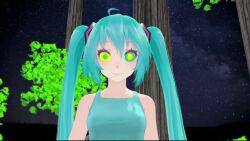  3d ahoge animated animated_eyes_only animated_gif bare_shoulders blue_hair breasts clothed female_only femdom femsub helenahunter kaa_eyes large_breasts looking_at_viewer miku_hatsune miku_hypno smile solo spiral_eyes symbol_in_eyes twintails vocaloid 