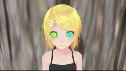  3d animated animated_eyes_only animated_gif bare_shoulders blonde_hair breasts clothed female_only femsub happy_trance helenahunter kaa_eyes large_breasts miku_hypno rin_kagamine short_hair smile solo spiral_eyes symbol_in_eyes vocaloid 