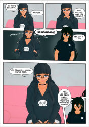 black_hair blush clothed comic dialogue femsub mother_and_daughter pink_hair rollb spiral_eyes text