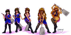 absurdres before_and_after bimbofication blonde_hair boots breast_expansion breasts brown_hair comic dark_skin femsub hair_growth happy_trance high_heels inflation large_breasts long_hair martial_arts_uniform ranma_1/2 sketch thigh_boots thighhighs traditional trampy_hime transformation ukyo_kuonji