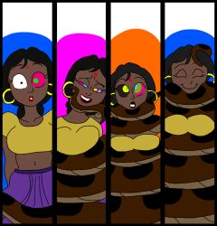 aged_up asphyxiation black_hair breast_press breasts choking clothed coils colorrings dangerouspython2 disney earrings kaa kaa_eyes long_hair red_lipstick shanti skirt smile snake surprised tan_skin the_jungle_book 