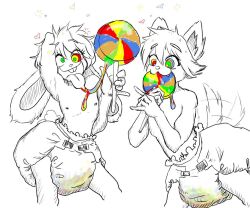 bunny_boy bunny_ears diaper dog_boy dog_ears furry happy_trance hypnotic_food lineart luckyluckyluckypenny malesub multicolored_eyes multiple_boys open_mouth original ring_eyes scat tongue tongue_out topless