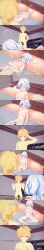  absurdres aether_(genshin_impact) awakening aware bed bedroom blonde_hair blue_eyes breasts censored confused dannos dialogue english_text femsub furina_(genshin_impact) genshin_impact maledom nipples nude orange_eyes penis pubic_hair pussy scared short_hair tears text trance_break white_hair 