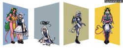 breasts corruption demon_girl female_only femdom femsub green_hair happy_trance hat hong_meiling horns maid_headdress monster_girl nyxx-x sakuya_izayoi silver_hair size_difference smile succubus touhou transformation yellow_eyes yuri