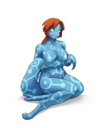 alien alien_girl blue_skin bottomless breasts futanari futasub happy_trance kassidy_(medrifogmatio) non-human_feet nude original penis red_hair sleepymaid topless