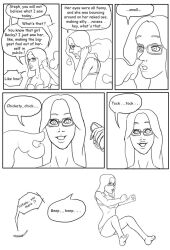 before_and_after bra cell_phone cleavage comic femsub fetishdrawer glasses greyscale happy_trance hypnotic_gas monochrome motor_mania original panties phone ring_eyes smell text underwear
