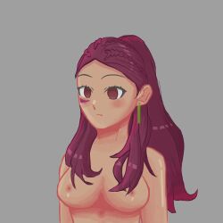blush bottomless breasts earrings empty_eyes expressionless female_only femsub fire_emblem fire_emblem_three_houses jewelry long_hair nintendo nude petra_macneary purple_hair topless zires