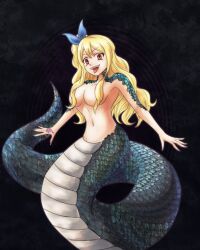 akuba blonde_hair bottomless breasts brown_eyes cleavage corruption fairy_tail female_only femsub long_hair lucy_heartfilia monster_girl naga_girl nude ribbon scales side_ponytail snake_girl spoilers tail tongue tongue_out topless
