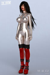  3d black_hair bodysuit boots breasts collar expressionless female_only femsub graybot large_breasts latex lipstick long_hair mbirdcz original red_lipstick rubber solo standing standing_at_attention tech_control text thigh_boots thighhighs tight_clothing watermark whitewash_eyes 