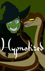 colorrings disney elphaba green_lipstick green_skin kaa kaa_eyes smile snake tail the_jungle_book wicked witch witch_hat