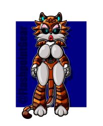  exposed_chest expressionless eyelashes eyeshadow feet female_only femdom femsub flashpointgear furry glowing_eyes large_breasts latex legs lipstick looking_at_viewer nude open_mouth original robot robot_girl robotization solo sonic_the_hedgehog_(series) standing standing_at_attention tail tech_control tiger_girl topless 