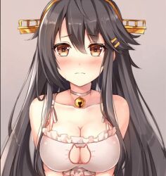  animated animated_gif bell_collar blush breasts brown_hair emphaticpikachu_(manipper) empty_eyes femsub haruna_(kantai_collection) kantai_collection large_breasts lingerie long_hair looking_at_viewer non_looping rin_yuu underwear 