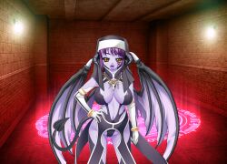  artist_request bracelet breasts corruption demon demon_girl evil_smile fangs femsub gloves horns jewelry large_breasts long_hair magic monster_girl necklace nun opera_gloves smile succubus tail tattoo tongue tongue_out wings 