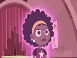  afro animated animated_gif black_hair clapping dark_skin female_only femsub glowing happy_trance koki_(wild_kratts) open_mouth screencast spiral_eyes symbol_in_eyes tech_control western wild_kratts 
