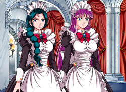  empty_eyes femsub green_hair large_breasts locofuria long_hair maid maid_headdress purple_hair saint_seiya saori_kido shunrei 