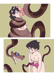  absurdres black_hair breasts coils crossover cum cum_in_mouth cum_on_body cum_on_face cum_on_hair disney dragon_ball dragon_ball_super dragon_ball_z ef-nsfw fasha fellatio femsub gine_(dragon_ball) happy_trance heterosexual kaa kaa_eyes leaning_forward maledom nude short_hair sleepy smile snake snake_penis tail the_jungle_book undressing 