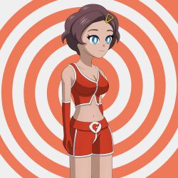  absurdres breasts brown_hair cleavage empty_eyes expressionless female_only femsub gloves grace_(pokemon) hypno_apophis midriff milf nintendo opera_gloves pokemon pokemon_x_and_y short_hair spiral_background tagme team_flare 
