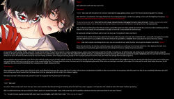 artist_request bangs biting black_hair caption clothed collarbone drool dual_persona glasses gloves glowing_eyes grey_eyes joker_(persona_5) male_only maledom malesub manip mask open_mouth persona_(series) persona_5 red_eyes short_hair source_request tagme text vampire 