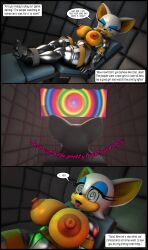  3d animal_ears armor bare_breasts bat_girl before_and_after chair eyelashes furry high_heels huge_breasts hypnotic_screen lipstick makeup mascara open_mouth resisting restrained rouge_the_bat sequence sonic_the_hedgehog_(series) speech_bubble spiral spiral_eyes symbol_in_eyes tagme tech_control zonkypones 