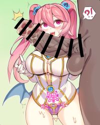  angelic_buster blush breasts cleavage confused ddg160 empty_eyes femsub gloves hair_ornament happy_trance huge_cock large_breasts long_hair magic maledom maplestory open_mouth panties penis pink_eyes pink_hair pussy_juice smegma smile sweat symbol thick_thighs thighs twintails 