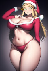  ai_art blonde_hair blush breasts christmas cleavage coin elf_ears female_only femsub glowing_eyes happy_trance huge_breasts large_hips long_hair manip misterman4_(manipper) nintendo panties pendulum princess_zelda santa_costume santa_hat smile spiral_eyes stable_diffusion_(ai) symbol_in_eyes tagme the_legend_of_zelda thick_thighs 