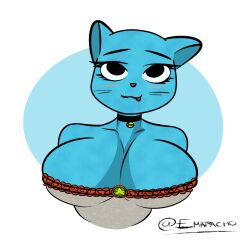  aware black_eyes blue_skin cat_ears cat_girl clothed collar emapacho furry milf nicole_watterson smile the_amazing_world_of_gumball 