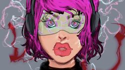 expressionless female_only femsub headphones huge_lips original purple_hair short_hair solo spiral spiral_eyes symbol_in_eyes tech_control the_hypno_witch visor