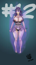 barefoot breasts cleavage closed_eyes collarbone expressionless feet female_only femsub floating ghost glowing_eyes headband hex_maniac hypnovember midriff navel nintendo nipples nominddetected pokemon possession purple_eyes purple_hair sideboob underwear