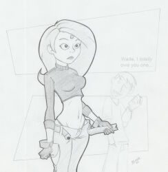  disney empty_eyes expressionless femsub freckles greyscale hypnotic_accessory kim_possible kim_possible_(series) long_hair maledom microchip monochrome ron_stoppable standing standing_at_attention tech_control text traditional undressing 
