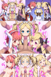  armpits ball_sucking blonde_hair blue_eyes collaboration collaborative_fellatio cum cum_in_mouth cum_on_body cum_on_face cum_on_hair double_v drool elise_(fire_emblem) empty_eyes fellatio fire_emblem fire_emblem_awakening fire_emblem_fates hairband heart heart_eyes hondaranya lissa long_hair multiple_girls multiple_penises multiple_subs nintendo penis pink_hair purple_eyes red_eyes sakura_(fire_emblem) short_hair simple_background small_breasts text tongue tongue_out translation_request twintails v 