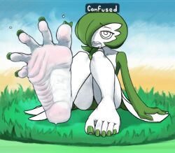 animated animated_gif barefoot confused dazed drool feet female_only femsub foot_focus gardevoir kerating nail_polish nintendo open_mouth pokemon spiral_eyes steam sweat tagme