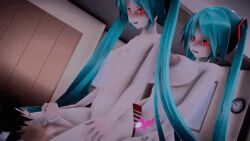  3d animated animated_gif bangs bed bedroom blue_hair blush bouncing_breasts clone cowgirl_position crotch_tattoo cyan_hair dai_oto erect_nipples eye_color_change femdom flat_chest glowing_eyes happy_trance heart_eyes huge_breasts lying malesub masturbation miku_hatsune mmd multiple_girls nail_polish nude on_back red_eyes restrained small_breasts twintails vocaloid 