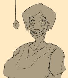 blush drool empty_eyes female_only femsub gag monochrome pendulum sweat tape tape_gag