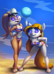 14-bis absurdres animaniacs beach bikini blonde_hair bunny_girl cleavage crossover female_only femsub fourth_of_july furry happy_trance hypnotic_orb lola_bunny long_hair looking_at_viewer looney_tunes minerva_mink mink_girl multiple_girls space_jam spiral_eyes symbol_in_eyes western