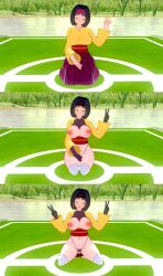  3d before_and_after black_hair djiwedmewj empty_eyes erika_(pokemon) femsub happy_trance large_breasts nintendo pokemon short_hair team_rocket 