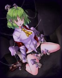a_tawashi black_panties bottomless brain_injection breasts empty_eyes expressionless female_only femsub green_hair improvised_dildo kneeling large_breasts mushroom nightmare_fuel open_mouth panties parasite sex torn_clothes touhou underwear vaginal yuuka_kazami