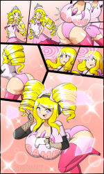  ass ass_expansion before_and_after bimbofication blonde_hair blue_eyes breast_expansion breasts crystal drill_hair female_only heart_eyes huge_ass huge_breasts hypnotic_screen large_hips original princess_caelia_(kachopper9) solo symbol_in_eyes thegxjudgement thighhighs transformation 