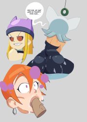 bat_girl ben_10 blonde_hair blowjob_face cartoon_network cum cum_on_body digimon furry gwen_tennyson huge_ass pendulum purple_eyes red_hair red_sclera rouge_the_bat simple_background sonic_the_hedgehog_(series) sourowl text zoe_orimoto