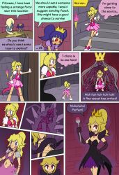 blonde_hair comic corruption crown evil_smile female_only femdom femsub gloves jewelry long_hair magical_girl multiple_girls mythkaz nintendo no_eyes opera_gloves original paper_mario paper_mario:_the_thousand_year_door possession princess princess_peach princess_rosalina red_eyes shadow_queen smile super_mario_bros. tentacles text twintails