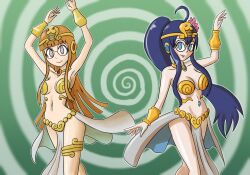  blue_hair empty_eyes futaba_sakura fuuko_(kazesolarflare) happy_trance harem_outfit long_hair mythkaz orange_hair original persona_(series) persona_5 tagme 